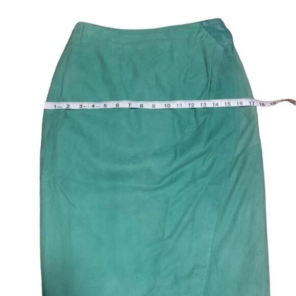 Vintage Vakko Suede Leather Wrap Midi Skirt Green Size 8 - Picture 4 of 9